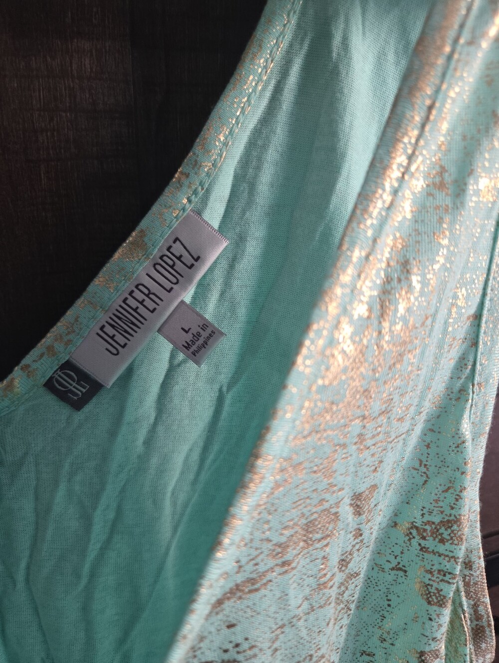 Jennifer Lopez Light Teal Gold Foil Sleeveless Tank Top - Picture 2 of 3
